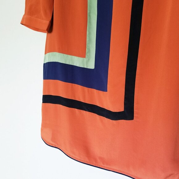 HARLYN Anthropologie 100% Silk Mini Shift Dress Orange Rust Colorblock Geometric - Picture 10 of 15